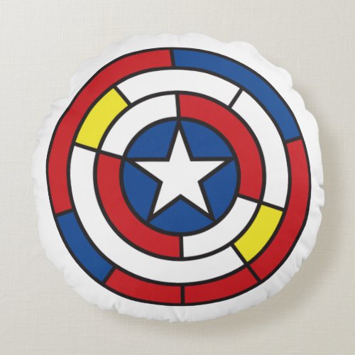 Captain America De Stijl Abstract Shield Round Pillow