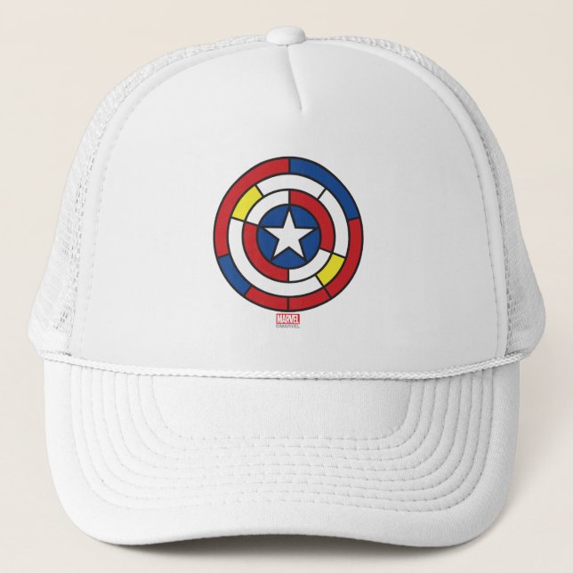 Captain America De Stijl Abstract Shield Trucker Hat (Front)