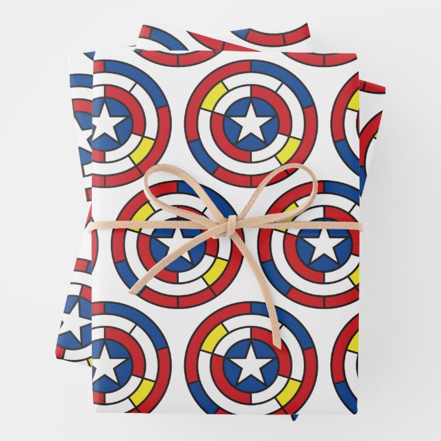 Captain America De Stijl Abstract Shield Wrapping Paper Sheets (In situ)