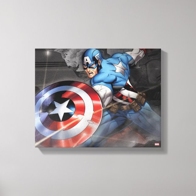 Captain America Deflecting Attack Canvas Print (Front)