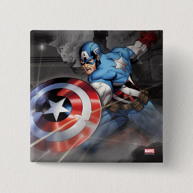 Captain America Deflecting Attack Pinback Button (Front)