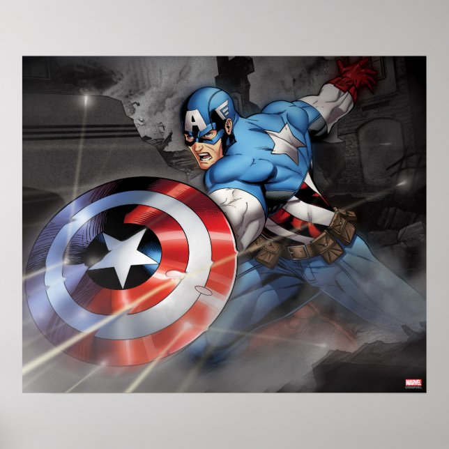 Captain America Deflecting Attack Poster (Front)