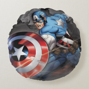 Captain America Deflecting Attack Round Pillow
