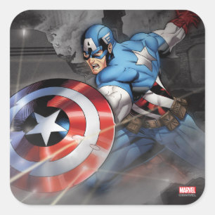 Captain America Deflecting Attack Square Sticker