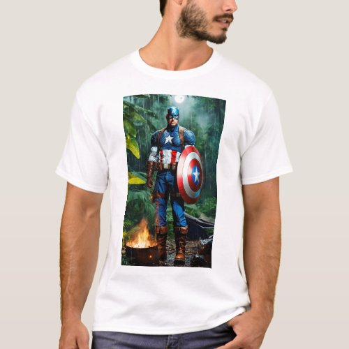 Captain America Design T_shirt