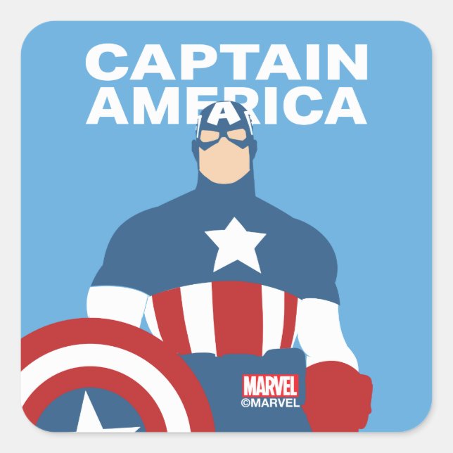 Captain America Flat Color Character Art Square Sticker (Front)