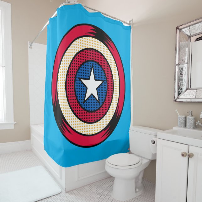 Captain America Halftone Shield Shower Curtain (In Situ)