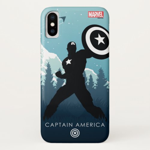 Captain America Heroic Silhouette iPhone X Case - Check out this graphic of Captain America in black and white silhouette against a snowy mountainside forest.