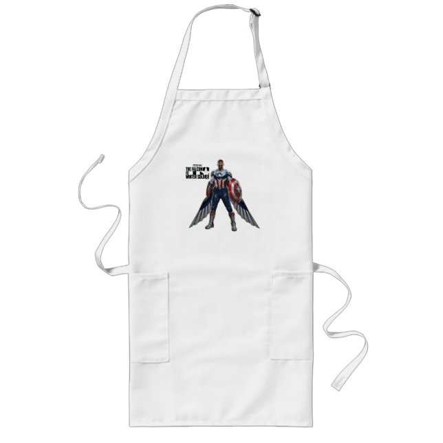 Captain America Holding Shield With Wings Down Long Apron (Front)