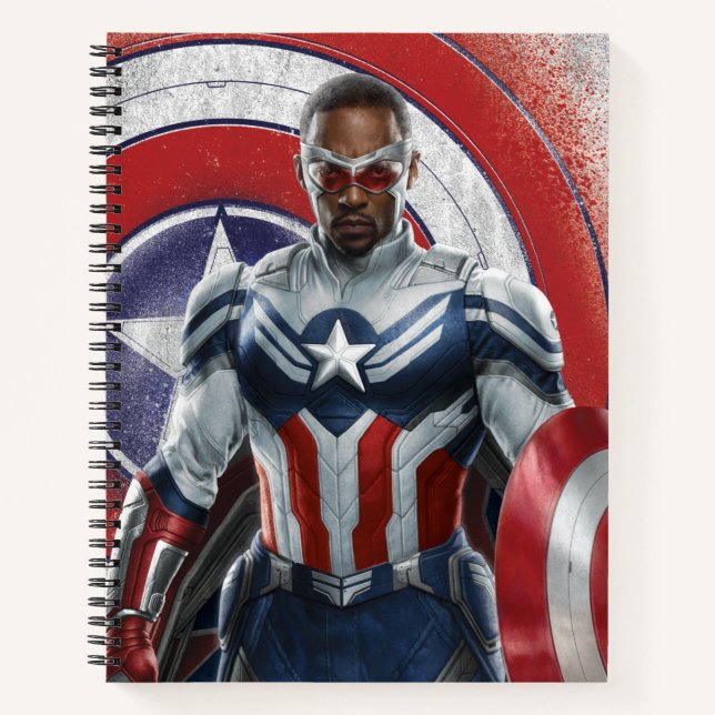Captain America Holding Shield With Wings Down Notebook (Front)