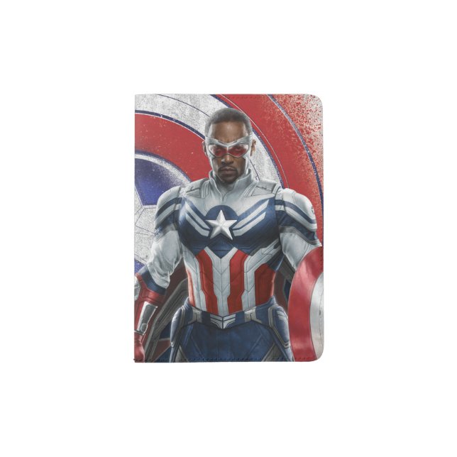 Captain America Holding Shield With Wings Down Passport Holder (Front)