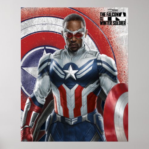 Captain America Holding Shield With Wings Down Poster