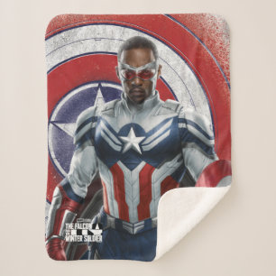 Captain America Holding Shield With Wings Down Sherpa Blanket