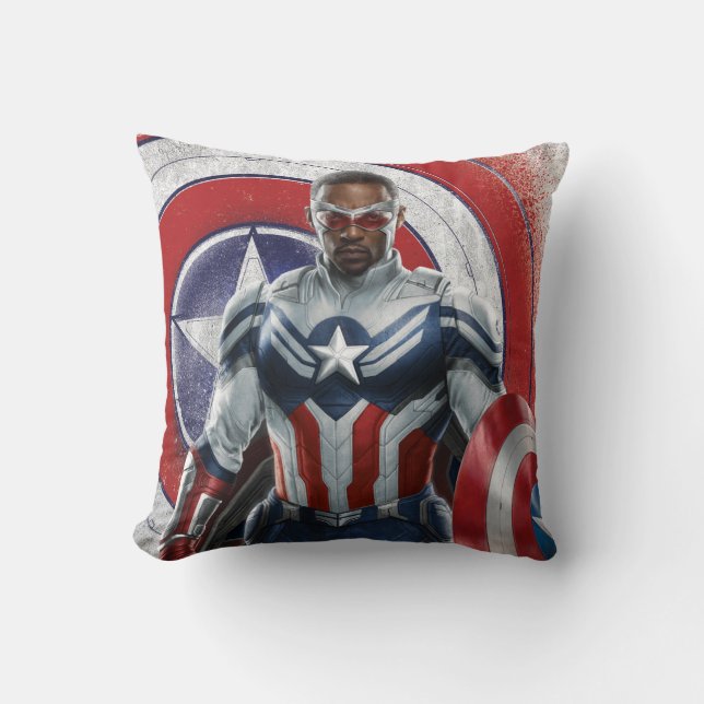 Captain America Holding Shield With Wings Down Throw Pillow (Front)