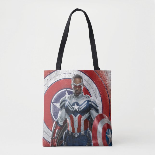 Captain America Holding Shield With Wings Down Tote Bag (Front)