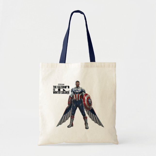 Captain America Holding Shield With Wings Down Tote Bag (Front)