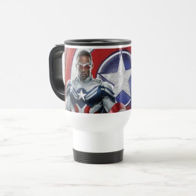 Captain America Holding Shield With Wings Down Travel Mug