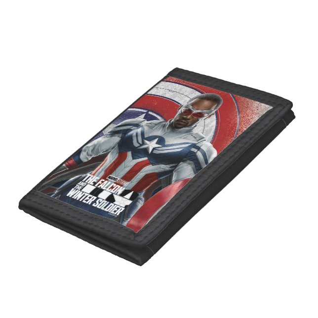 Captain America Holding Shield With Wings Down Trifold Wallet (Bottom)