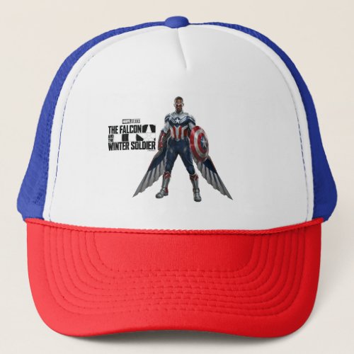 Captain America Holding Shiled With Wings Down Trucker Hat