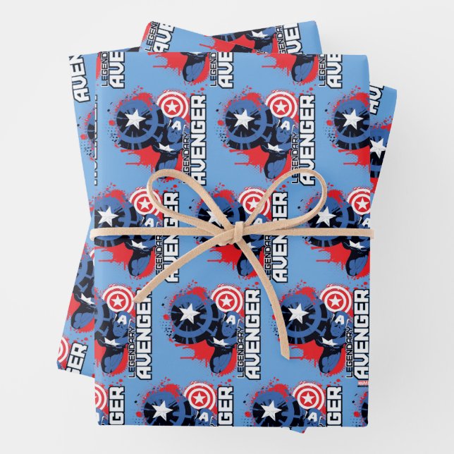 Captain America Legendary Avenger Wrapping Paper Sheets (In situ)