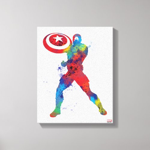 Captain America Outline Watercolor Splatter Canvas Print