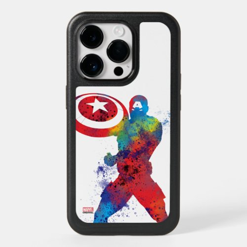 Captain America Outline Watercolor Splatter OtterBox iPhone 14 Pro Case