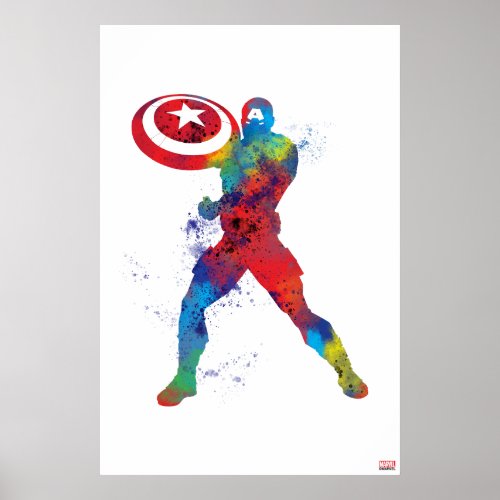 Captain America Outline Watercolor Splatter Poster