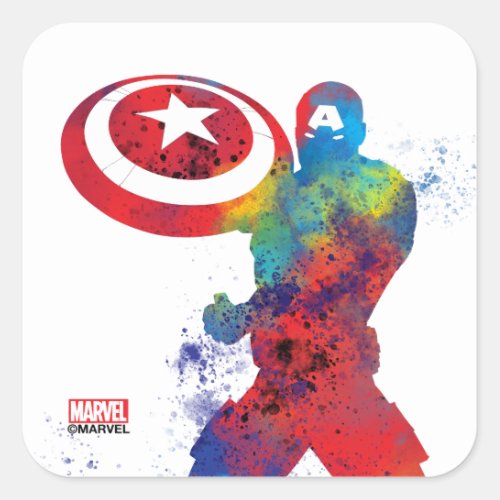 Captain America Outline Watercolor Splatter Square Sticker