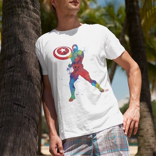 Captain America Outline Watercolor Splatter T_Shirt