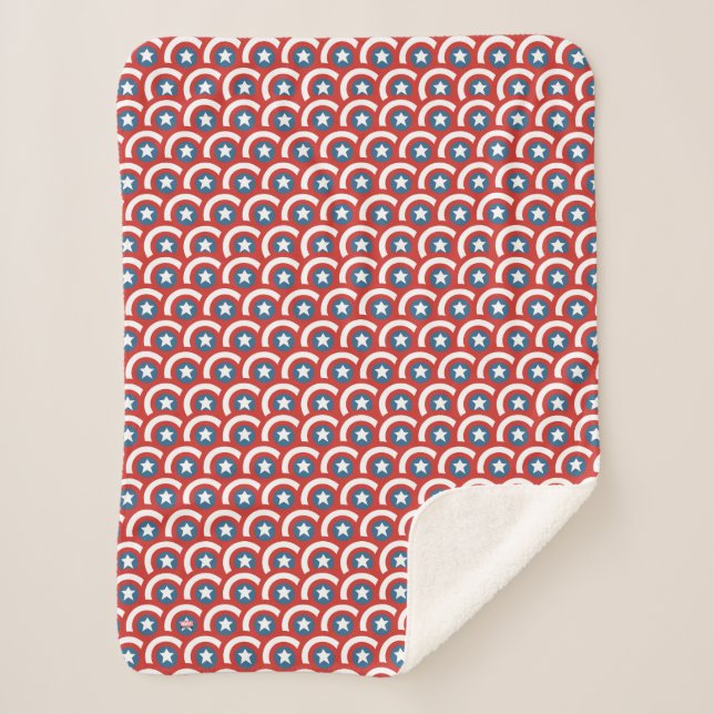 Captain America Overlapping Shield Pattern Sherpa Blanket (Front)
