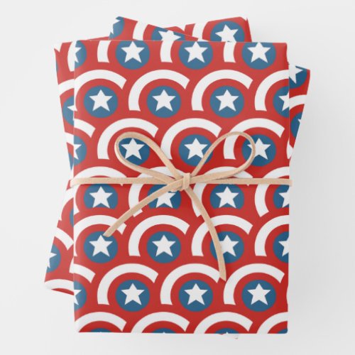 Captain America Overlapping Shield Pattern Wrapping Paper Sheets