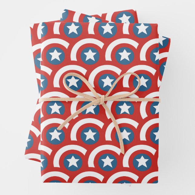 Captain America Overlapping Shield Pattern Wrapping Paper Sheets (In situ)