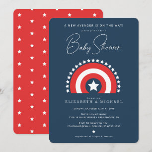 Captain America Red White and Blue Baby Shower Invitation