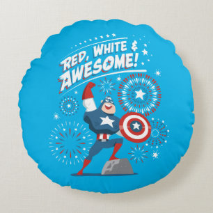 Captain America "Red, White, & Awesome!" Round Pillow