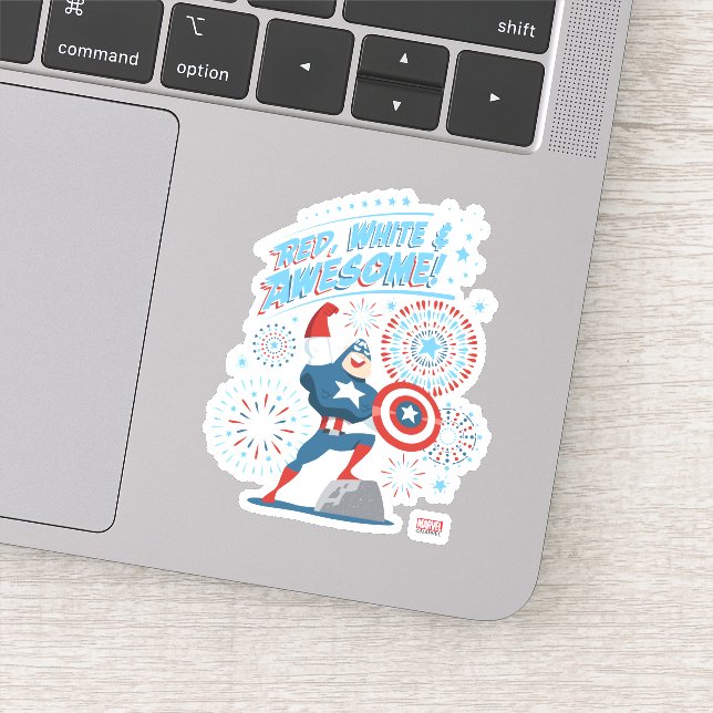 Captain America "Red, White, & Awesome!" Sticker (Detail)