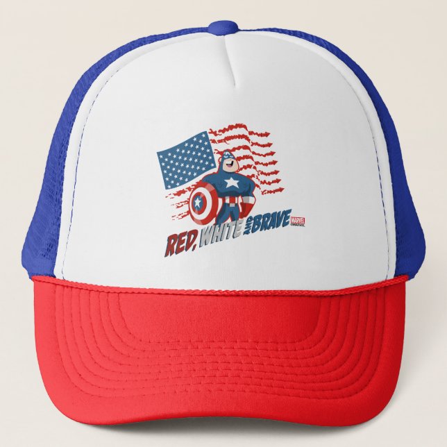 Captain America Red, White, & Brave Trucker Hat (Front)