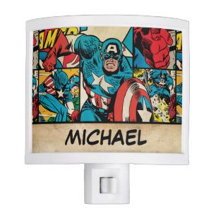Captain America Retro Comic Book Pattern Night Light