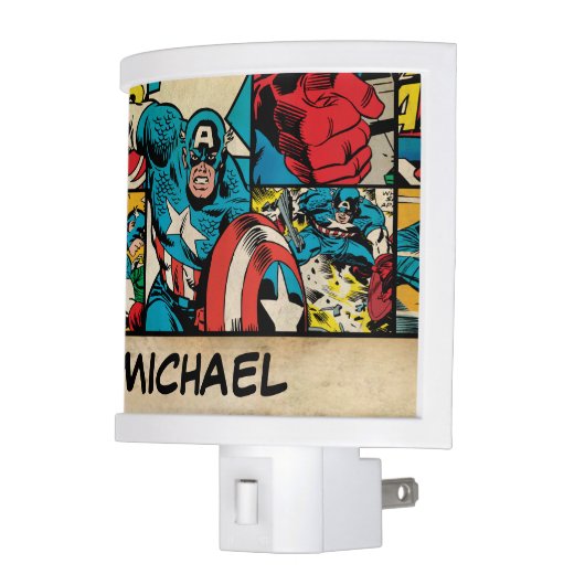 Captain America Retro Comic Book Pattern Night Light (Left)