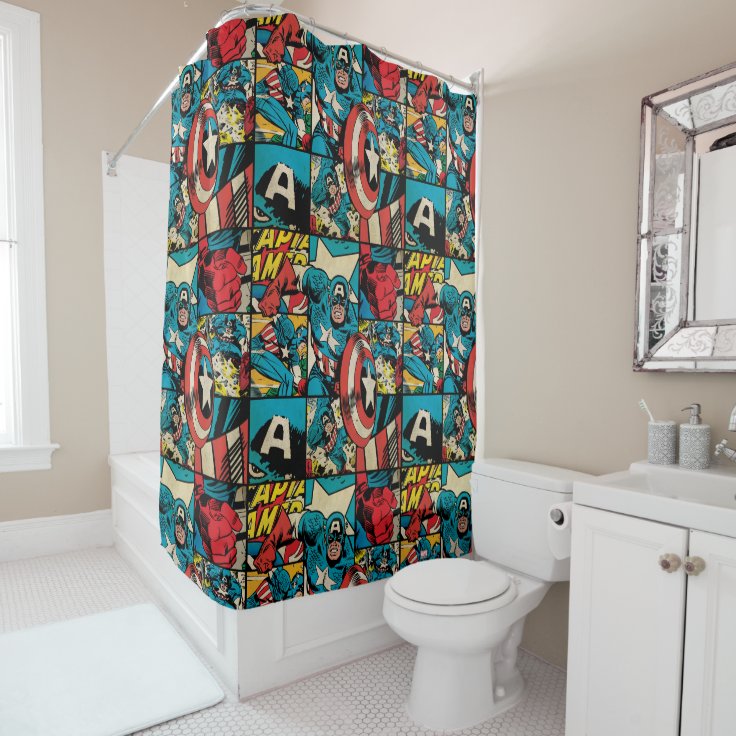Captain America Retro Comic Book Pattern Shower Curtain Zazzle