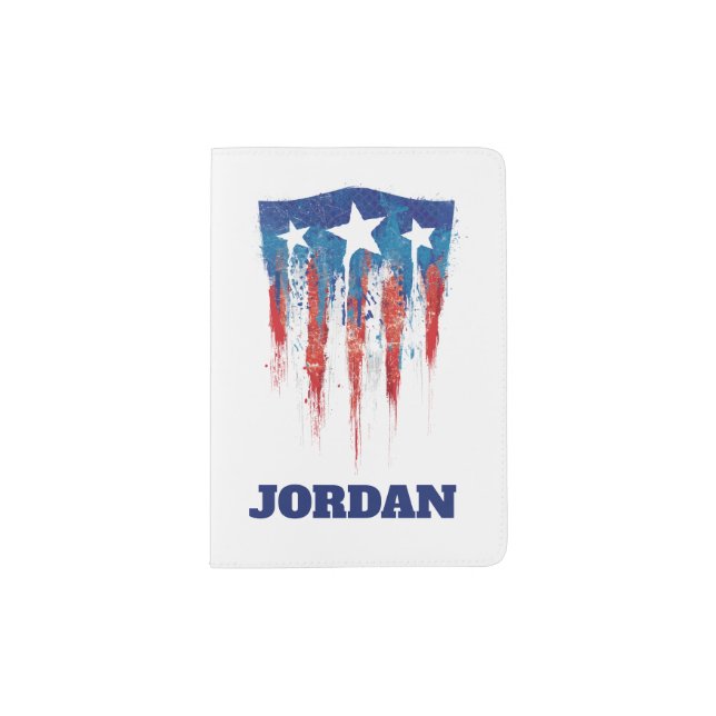 Captain America Retro Shield Paint Brush Strokes Passport Holder (Front)