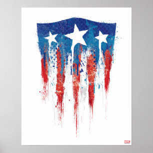 Captain America Retro Shield Paint Brush Strokes Poster