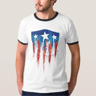 Captain America Retro Shield Paint Brush Strokes T-Shirt