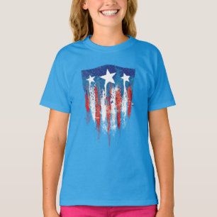 Captain America Retro Shield Paint Brush Strokes T-Shirt