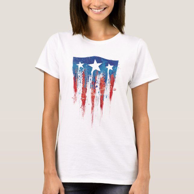 Captain America Retro Shield Paint Brush Strokes T-Shirt (Front)