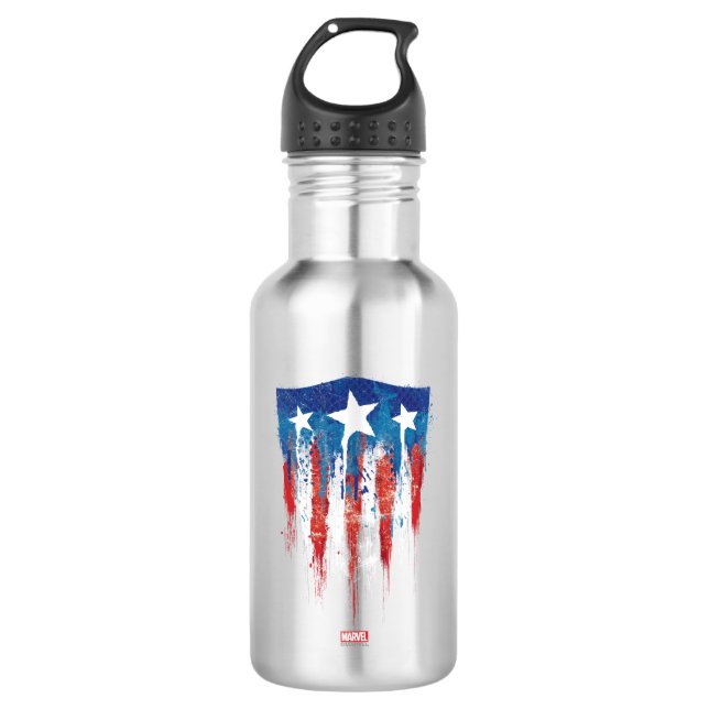 Captain America Retro Shield Paint Brush Strokes Water Bottle (Front)