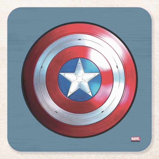 Captain America Shield Badge Square Paper Coaster (Front)