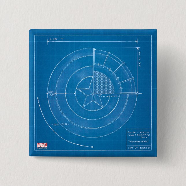 Captain America Shield Blueprint Pinback Button (Front)
