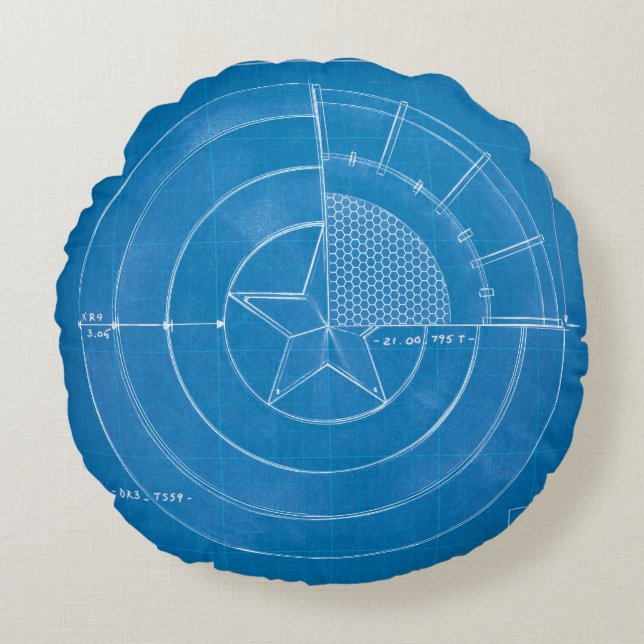 Captain America Shield Blueprint Round Pillow (Front)