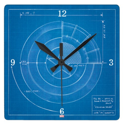 Captain America Shield Blueprint Square Wall Clock
