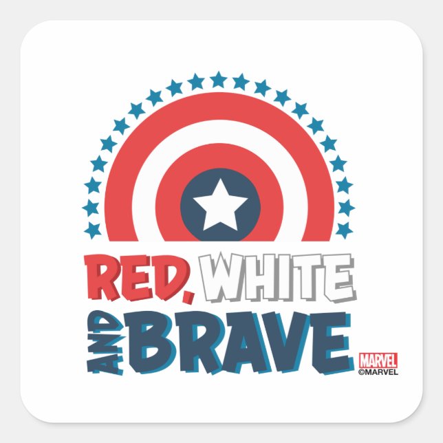 Captain America Shield "Red, White, & Brave" Square Sticker (Front)